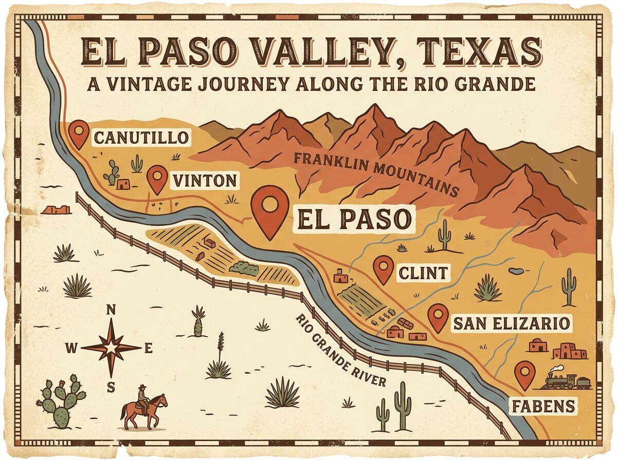 Map of El Paso Valley service area including Clint, Vinton, San Elizario, Fabens, and Canutillo