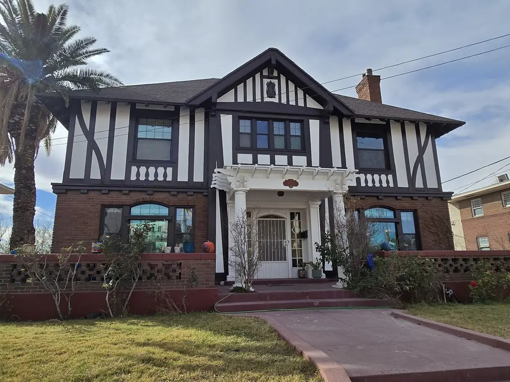 Older two-story brick and half-timber home on West Yandell in El Paso