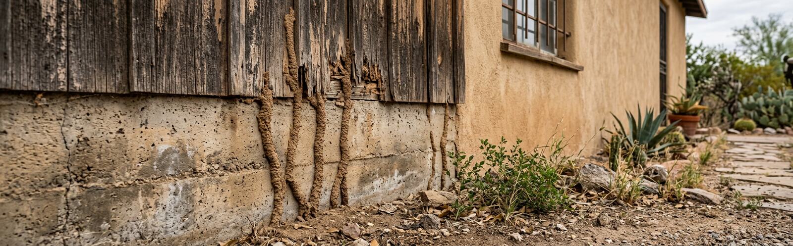 Termite mud tubes on home foundation