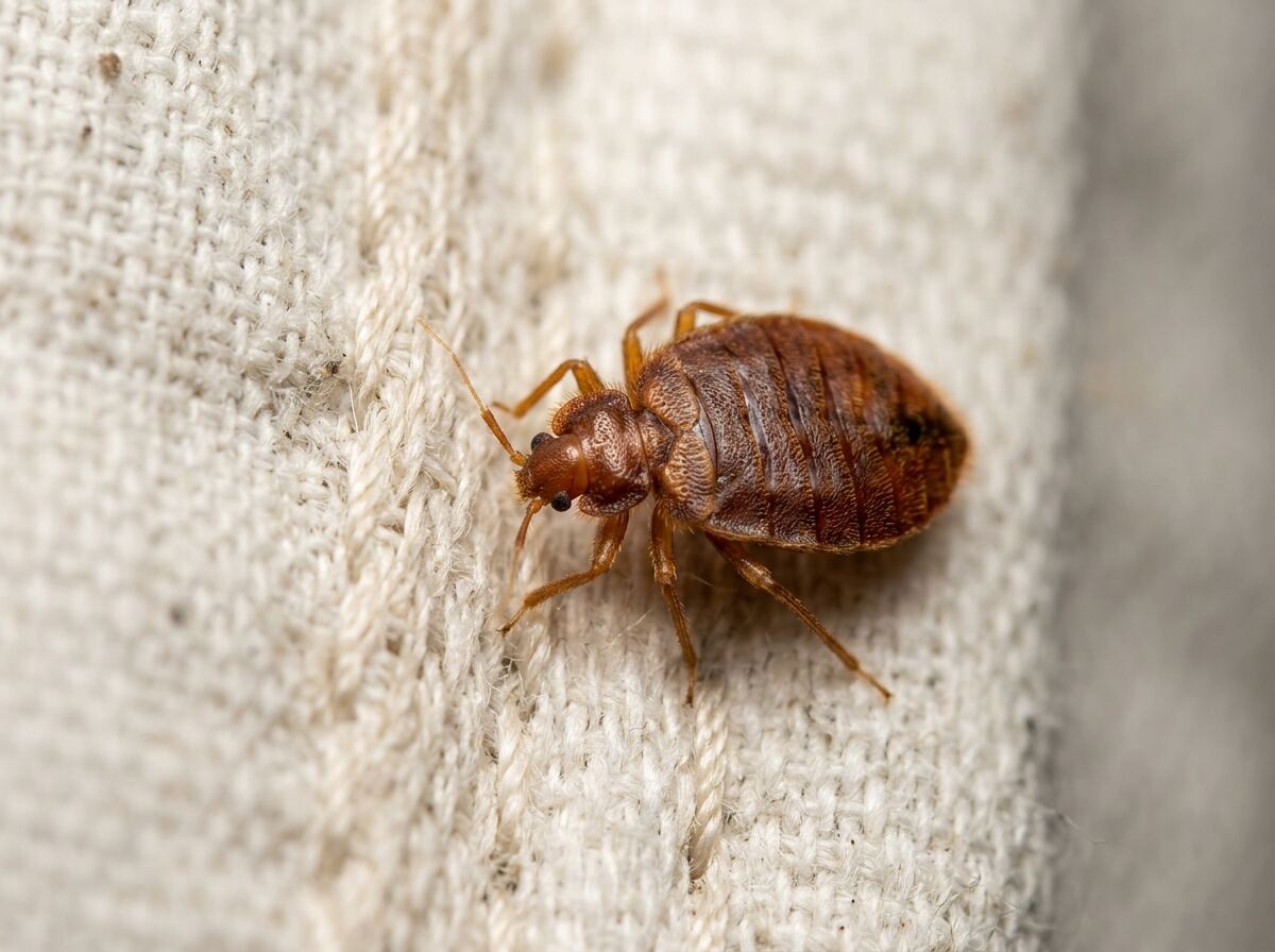 Bed bug close-up on fabric
