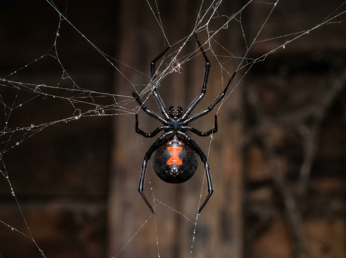 Black widow spider on web