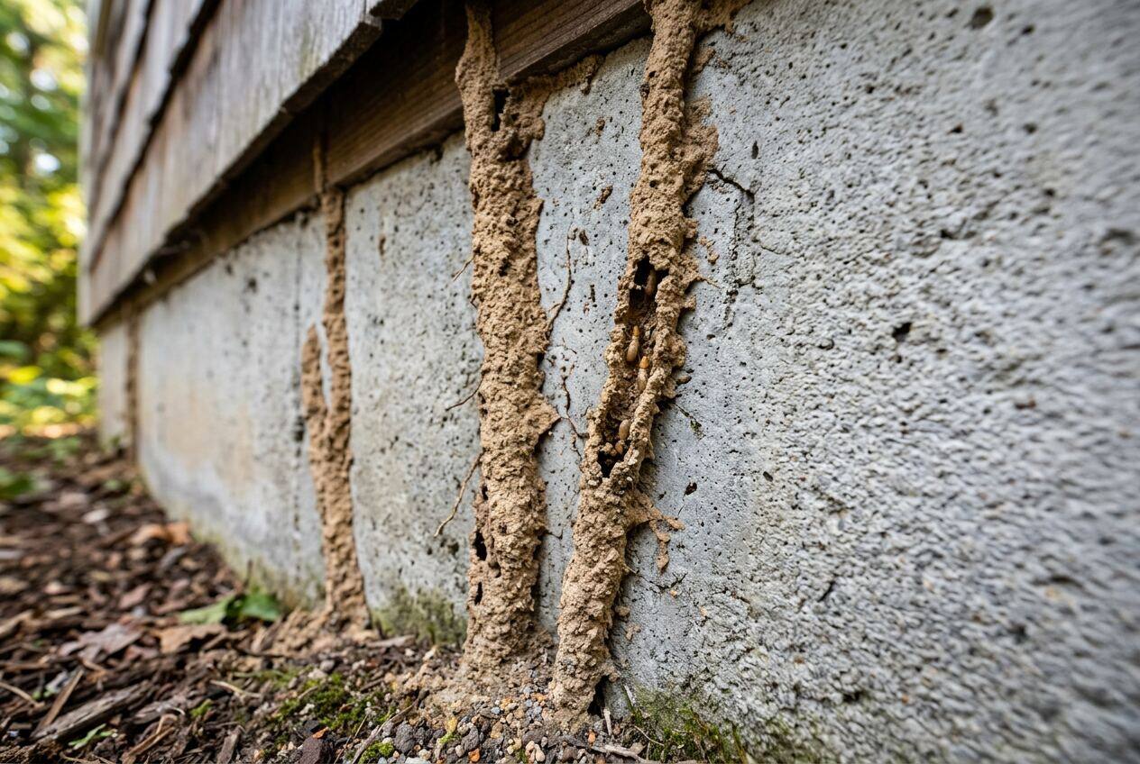 Termite mud tubes on foundation